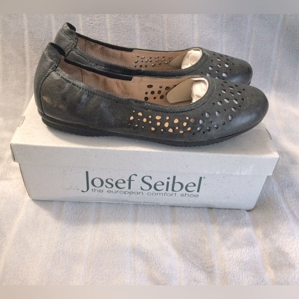 Josef Seibel Pippa 29 Black Nesty Oil Leather Ballerina Flats Size 6 to 6.5 US - Picture 4 of 8